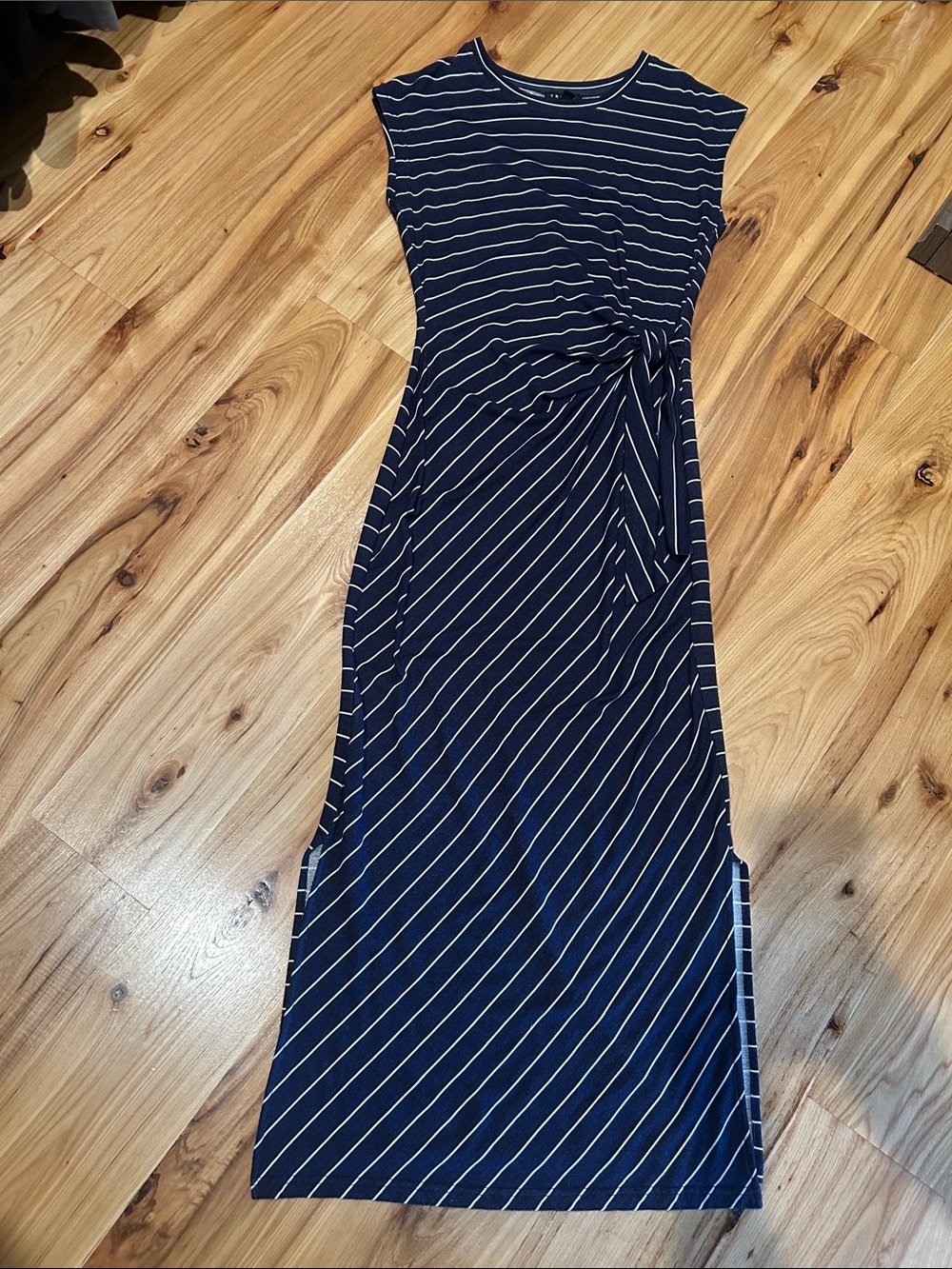 Tribal Navy and White Striped Side-Knot Maxi Dress NWOT